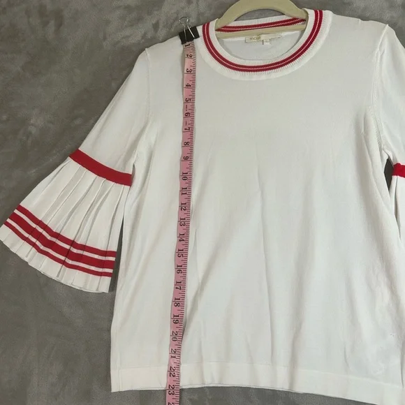 Maje Monica red and white pleated bell sleeve sweater - Picture 11 of 12